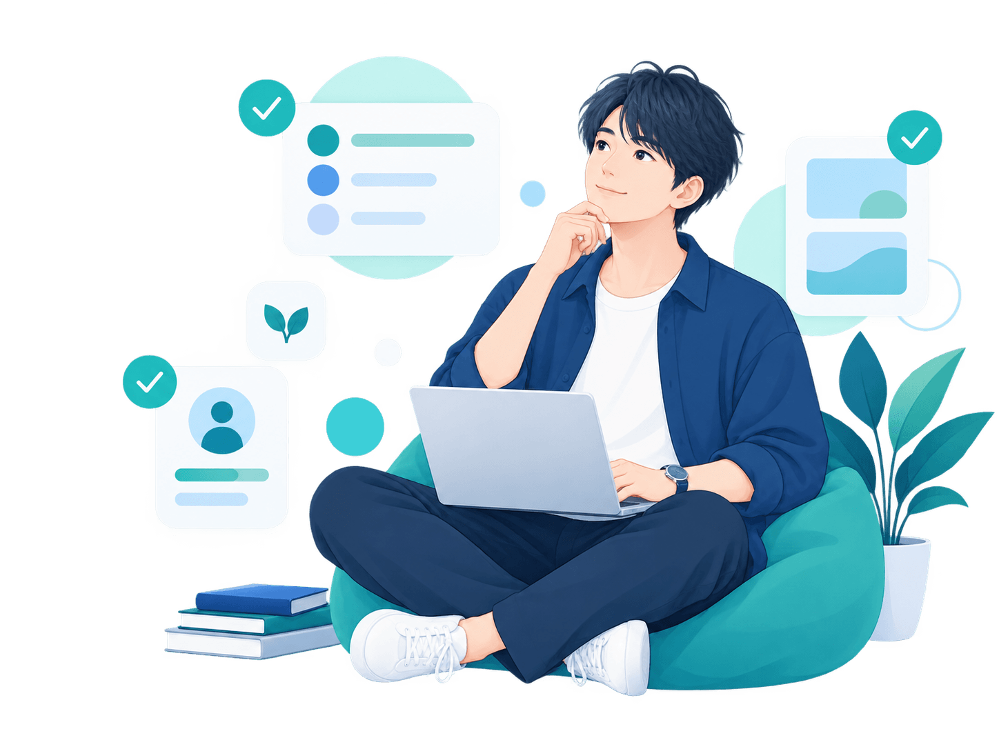 自分に合うキャリアを考える若手社会人のイラスト